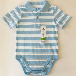 Baby Boy Polo Bodysuit Blue Striped Pique